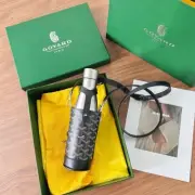 Goyard Yonne GM Water Bottle Black Brown Travel Flask Carry On Shoulder Strap