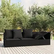 Outdoor Lounge Bed, Garden Day Bed Sun Lounger Chaise Lounge Outdoor Lounge Bed with Cushions Black Poly Rattan