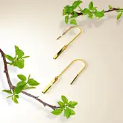 Solid 925 Sterling Silver Bar & Chain Sterling Silver Dangle Threader Earrings in Gold Vermeil