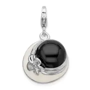 Sterling Silver Amore La Vita Rhodium-Plated Polished 3-D Black And White Enameled Hat Charm With Fancy Lobster Clasp