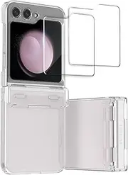 araree Nukin 360 Samsung Galaxy Z Flip 5 Case with Hinge Protection, Lightweight Full Body Hard PC for Samsung Galaxy Z Flip 5 5G - Clear Matt + 2 Pack Screen Protector Tempered Glass 9H Hardness
