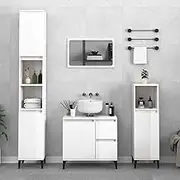 Modern Floating Bathroom Cabinet Vanity 65x33x60 cm in High Gloss White | Engineered Wood with Metal Feet for Stability and Ample Storage | Wall Mount Console for Organized Space