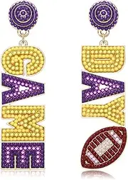 Football Earrings for Women Beaded Game Day Earrings Rhinestone Football Team Drop Dangle Earrings Football Mom Accessories Sports Jewelry Gifts