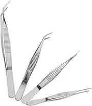 TEHAUX 4pcs Sturdy Stainless Steel Craft Tweezers Set for Jewelry Making Sewing Machine Repair