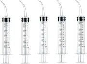 5PCS 12ml/cc Dental Irrigation Syringe with Curved Tip for Wisdom Teeth Cleaning, Tonsil Stones Removal, Lab Use, Pet Feeding, Craft Work