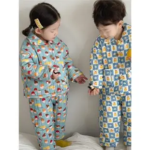 韓國夾棉冬天加絨三層睡衣套裝