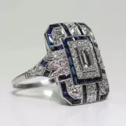 2Ct Art Deco Emerald Lab Created Diamond Engagement Ring 14K White Gold Finish