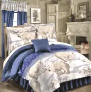 POLAR BEAR Arctic Cabin LODGE Blue Comforter Set +Sheets (6-8pc Bed In A Bag)