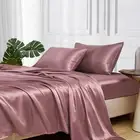 Satin Bed Sheets Set, 3 Pcs, Twin XL, Rose Taupe, 600 Thread Count, 15 Inches De