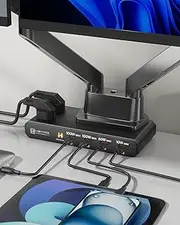 HEYMIX 120W PowerBoard Desk Mount, 100W USB C GaN Charging Station with 2 Outlet, Power Strip USBC Monitor Mount Fast Charge Dock, Surge Protector Power Board Compatible with MacBook,Lenovo,Dell,iPad