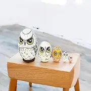Sheremart Wildwood Owls, Owl Nesting Eggs Ornament Easter Home Decor, Fanyil Wildwood Owlss Egg, Lucky Mini Wooden Craft 5 Pieces Owlfamily Nesting Dolls, Easter Stacking Dolls (1SET)