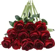 12 PCS Artificial Roses, 50cm Single Long Stem Fake Rose (Wine Red)