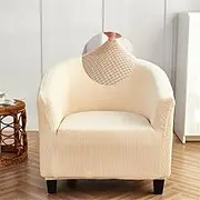 DSAoTeng Tub Chair Covers 1 piece, Jacquard Stretch Slipcover Dust Proof Sofa Cover for Armchairs, Removable Washable Furniture Protector Covers for Club Tub Chairs (Beige)