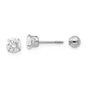 Madi K Kid's Earrings 5mm CZ and Ball Reversible 14k White Gold SE1771