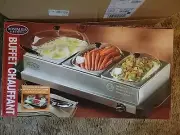 Living by Nostalgia 3-Station Buffet Server 3 x 1.5 Quart & Warming Tray BCD-332