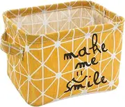 [Mziart] Small Foldable Canvas Storage Basket Cotton Fabric Mini Portable Storage Bin Nursery Organizer Box for Makeup Toys Shelves & Desks (Yellow)
