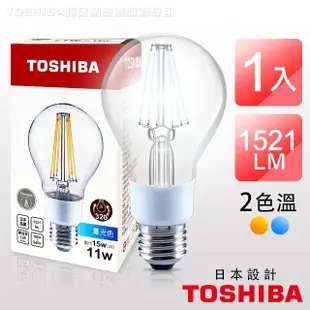 【TOSHIBA 東芝】11W LED 仿古燈絲燈泡 廣角球型 日本品質(白光)