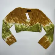 Urban Outfitters Womens Large Sweater Top Laney Twist Front Orange Green Tie Dye
