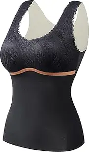 [Generic] Women Thermal Tops for Jogging Thermal Underwear Womens Ultra Soft Suit Winter German Velvet Thermal Vest Women with Chest Pad Brushed German Velvet Lace Underwear Plus Womens Thermal Tops Medium