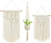 KEPTFIT Small Macrame Wall Hanging, 3 Pack Art Woven Wall Decor Boho Chic Home Decoration for Apartment Bedroom Living Room Gallery, 13" L x 10" W and 16" L x 10" W and 41" L（Without potted flowers）