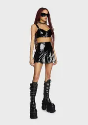 [Tripp NYC] Vinyl Zip Crop Top