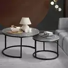 Oikiture Set of 2 Coffee Table Round Marble Nesting Side End Table Furniture