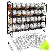 SWOMMOLY Spice Rack Organizer with 32 Empty Square Glass Spice Jars, 386 Whit...