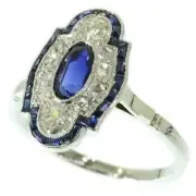 Vintage Antique Art Deco 3.10 Ct Blue Sapphire Wedding Jewelry Ring 925 Silver