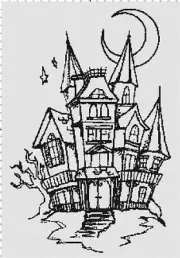 Halloween Haunted House Silhouette Counted Cross-Stitch Pattern Chart
