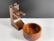 DELUXE WOOD SHAVING STAND FOR SAFETY RAZOR, STRAIGHT RAZOR & SHAVING BOWL