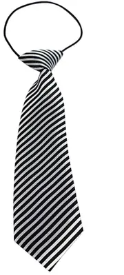 Kids Boys White & Black Patterned Elastic Neck Tie - Thin Diagonal Stripe
