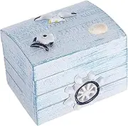 CAXUSD Unique Nautical Decor Box Ocean Style Wooden Storage Cozy Small Chest for Jewelry Beach-themed Decor Wooden Treasure Box