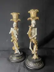 Christian Siriano Skeleton Gold Black Candle Holder 12" Halloween Gothic NIB Set