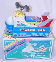ME-767 China UNIVERSE BOAT Space Ship Vehicle Tin Toy Batt. Op. MIB`78 RARE!