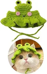 Zhouocea 1 PCS Cat Hat Cute Frog Shape Pet Cap Halloween Cat Kitten Halloween Costumes Cat Birthday Hat for Christmas Birthday(M)