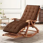 Zero Gravity Lounge Chair, Sun Loungers Wooden Rocking Chairs for Adults Ergonomic Garden Deck Chairs Patio Pool Garden Chair Load-Bearing 220KG Lounge Chair (Color : Wooden Chair+Brown Cushion)