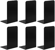 6 Pieces Bookends, Black Book End, Heavy Metal Non Skid Sturdy Decorative Great for Bookshelf Office School Library