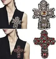 2piece Craft Beaded Crystal Rhinestones Cross Design Patches Applique Sew on Patches Clothes Bags Decorated DIY Sewing