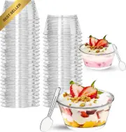 50 Pcs Mini Dessert Bowl Set, 140ML Clear Plastic Cups with Spoons, BPA-Free