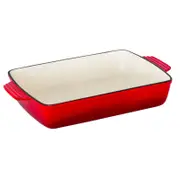 Healthy Choice Enamelled Cast Iron 38.5x23cm Rectangular Roaster (3.4L) - Red