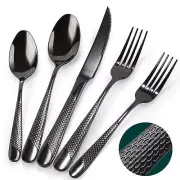 Silverware Set, 30 Pieces Black Hammered Flatware Set for 6, Mirror Polished ...