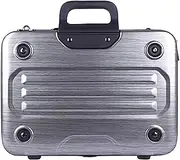 [PAREKS] Metal Briefcase Tote Computer Case Bag Business Slim Shoulder Documentation Office Lawyer Briefcase (Color: Silver)
