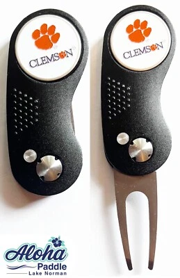 GOLF SWITCHBLADE CLEMSON TIGERS Black Divot Repair Tool + White Ballmarker BW