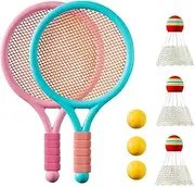 UQMIQURA Children's Shuttlecock Set, Children's Tennis Racket, Badminton Racket Toy with 3 Soft Training Balls and 3 Badminton, Lightweight Badminton Set, Children's Toy for Children, Outdoor, Indoor