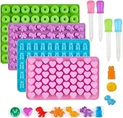 4 Pack Silicone Candy Molds，Reusable Candy Baking Molds,Non-Stick Silicone Candy Molds with 4 Droppers for DIY Gummy, Ice, Jelly, Chocolate, Candy
