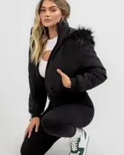 [Ava And Ever] Ava And Ever Women's Fox Puffer Jacket in Black Size 6 6 Black