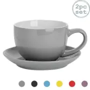 Argon Tableware 2 Piece Coloured Cappuccino Cup and Saucer Set - Grey - 250ml