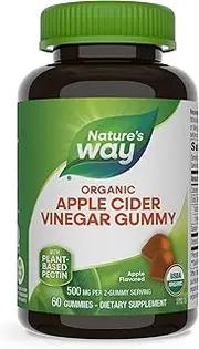 Nature's Way Organic Apple Cider Vinegar Gummies, Apple Flavored, 500 mg, 60 Gummies