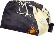 [WOSHJIUK] Working Hat 2 Pack Scrub Caps for Women,Halloween Pumpkin Tree Roots,Tie Back Cap Adjustable Scrub Hat