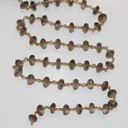 Smoky Quartz Bead Chain, 8mm, 24K Gold Plated, Rosary Necklace, Grounding Stone